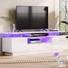 Bhhatu 70" High Gloss Tv Stand With Led Lights, 2 Tier Tv Console Table For Tvs Up To 80in, Modern Entertainment Center With Storage Cabinet & Open Shelf, Living Room