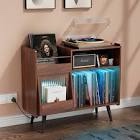 Large Record Player Stand, 350 Vinyl Record Storage Holder with Power Outlet and LED Light