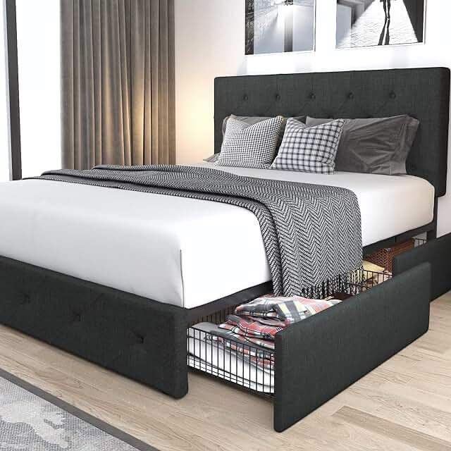 upholstered platform bed queen black