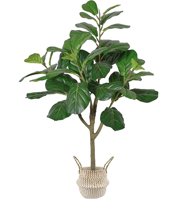 Warmplants Artificial Fiddle Leaf Fig Tree, 4ft Tall Fake Fiddle Leaves Silk Plant with Basket, Faux Ficus Lyrata Tree for Indoor Outdoor Home Office Living Room Décor