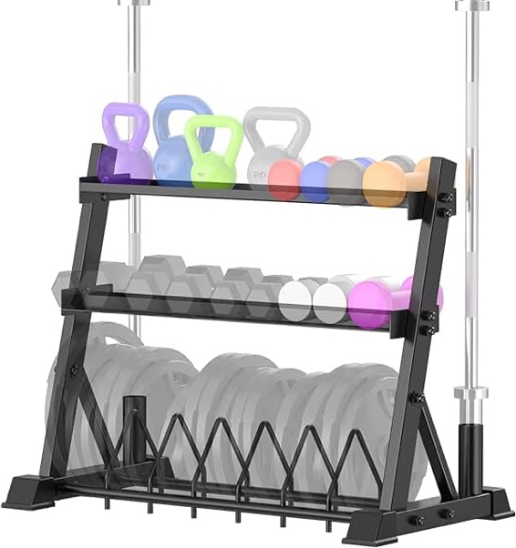 ULTRA FUEGO Dumbbell Rack 3-Tier Weight Plate Rack Storage Stand for Dumbbell/Kettlebell/Weight Plate and Curl Bar