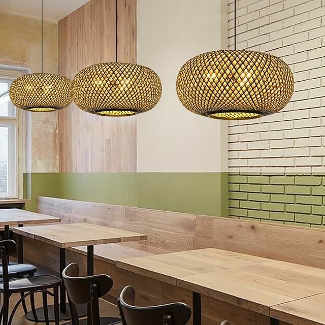 Arturesthome 3-Lights Rustic Bamboo Pendant Light Fixture, Farmhouse Woven Lampshade Chandelier, Wicker Basket Hanging Lamp Ceiling Lighting for Dining Room Kitchen Island