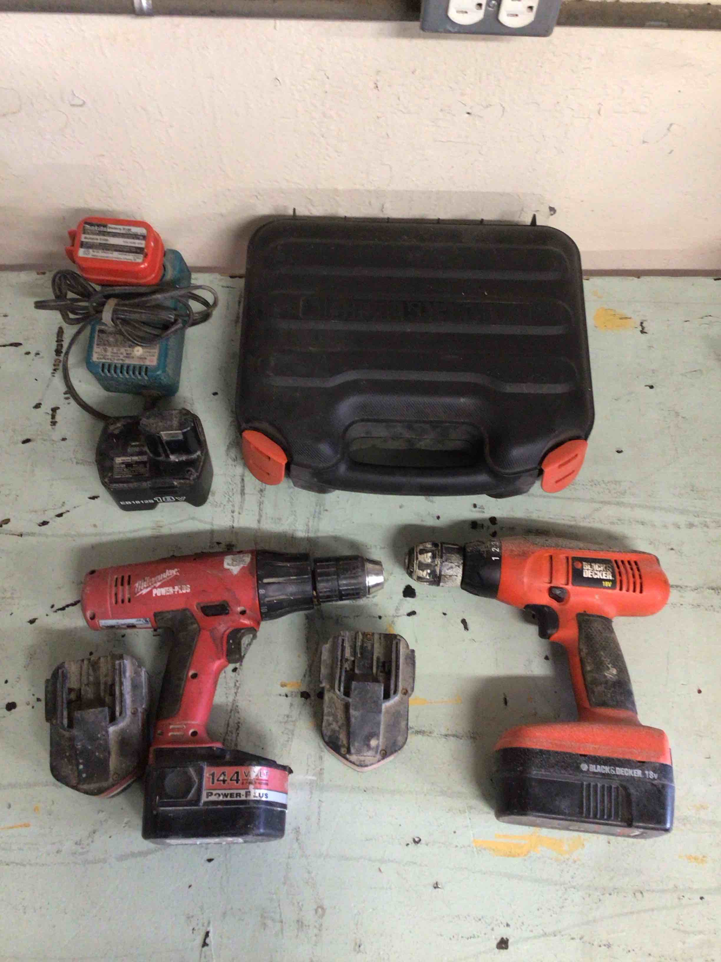 Cordless Drills, Batteries and Case 