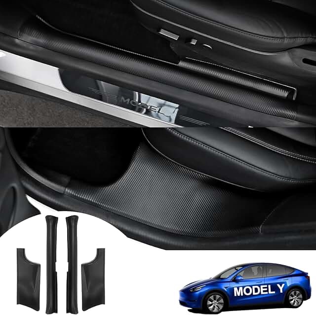 ( incomplete only two pcs ). BEEGROW Door Sill Protector for 2021-2023 Model Y Accessories, 4-Piece Door Entry Protector ?3 D Carbon Fiber?