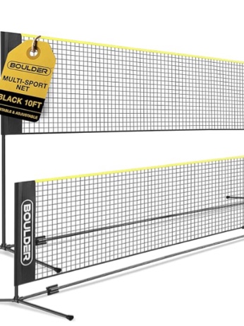 boulder portable badminton pickleball net - foldable/extendable poles for multiple sports heights (up to 5 ft) - ideal for tennis, pickleball, soccer tennis - easy setup