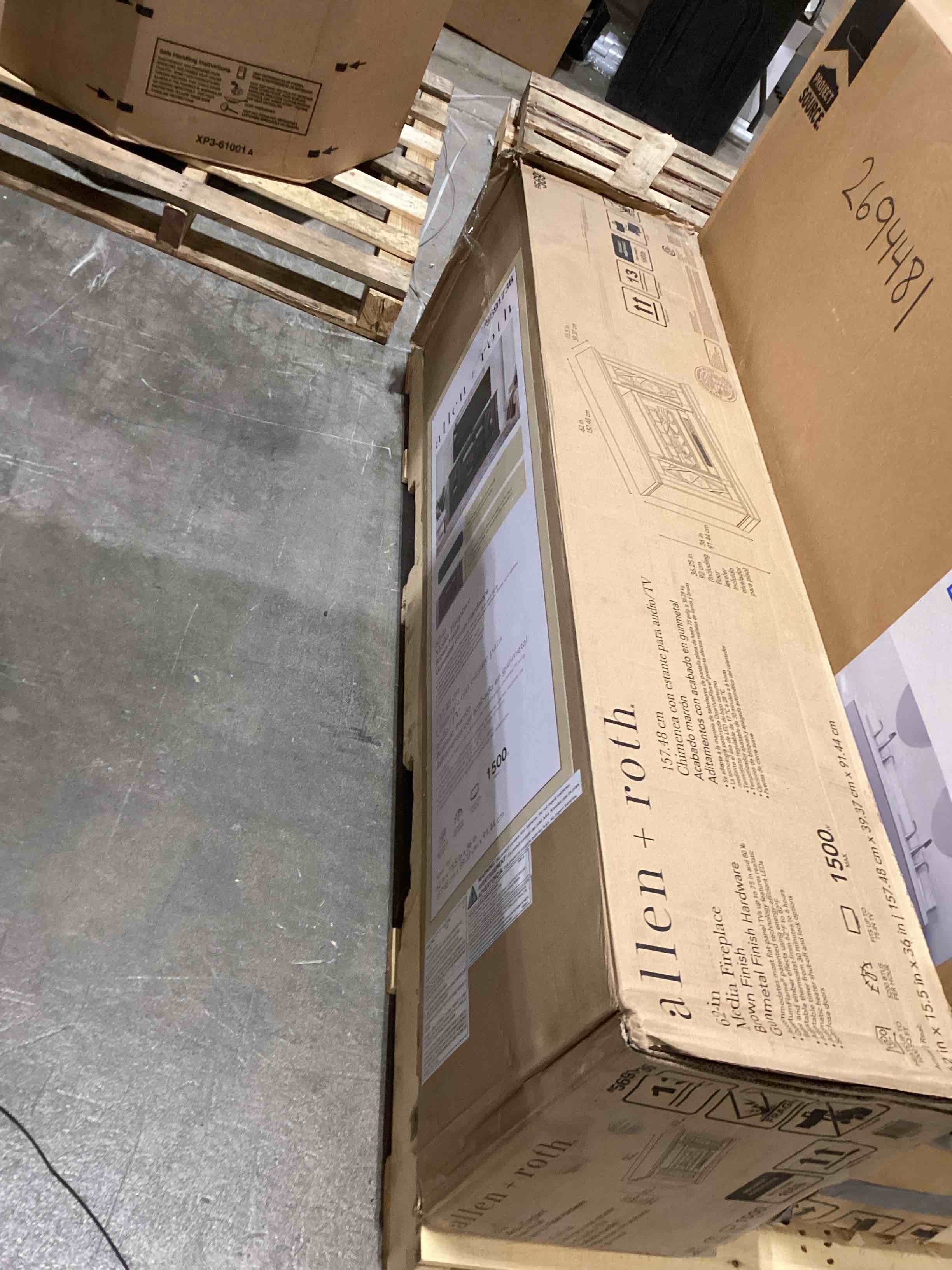 allen + roth 62-in W Brown TV Stand with Infrared Quartz Flat Wall Electric Fireplace