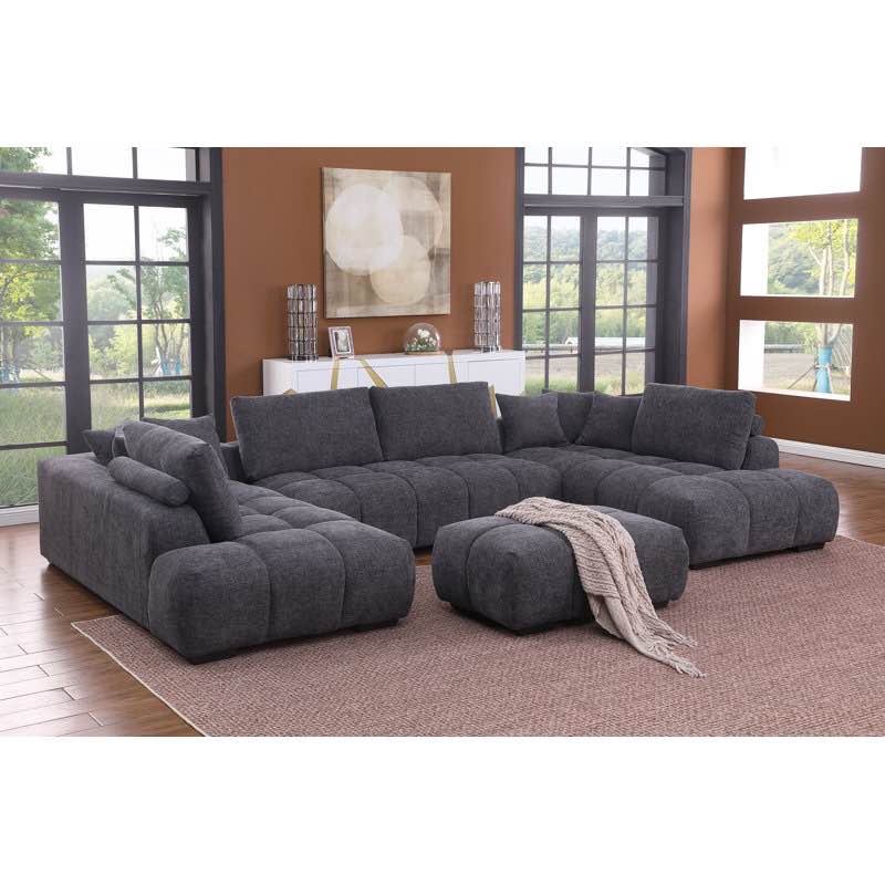Kreindy 143" Wide 4 Piece Upholstered Chenille U-Sectional Double Chaise , Fluffy Deep Tufted Cushion (RIGHT SIDE CHAISE ONLY INCOMPLETE SET)
