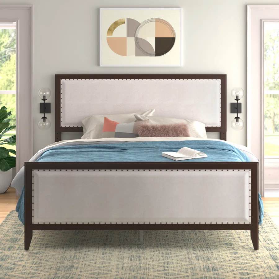 Akyng Nailhead Trim Solid Wood Bed Frame