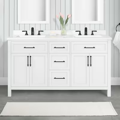 allen + roth Brinkhaven 60-in White Undermount Double Sink Bathroom Vanity with White