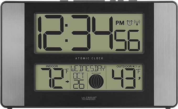La Crosse Technology 513-1417AL-INT Atomic Clock w Outdoor Temp, Grey/Black