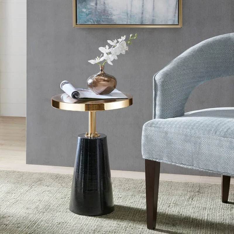 Rainer Round Pedestal Accent Side Table with Metal Base