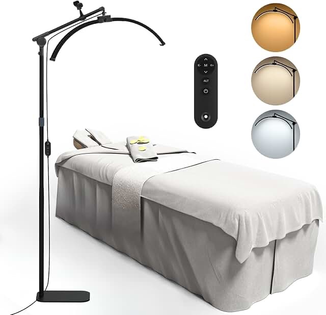 TwoWin Lash Light for Eyelash Tech, LED Desk Lamp for Eyelash Extensions 2 in 1 LED Half Moon Light with Phone Holder, Floor Lamp 3000-6000K Dimmable Esthetician Light for Nail/Skincare/Tattoo White
