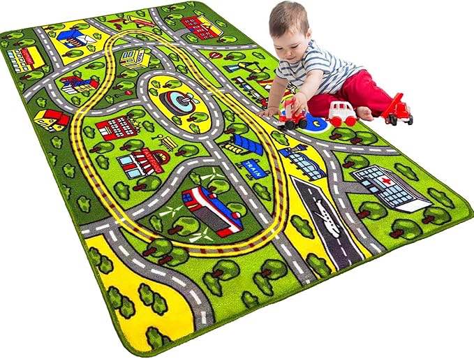4.9 x 6.6 Kids Road Rug Kids Carpet Playmat Rug City Life Great for Playing with Cars Play Learn and Have Fun Safely Kids Children Educational Road Traffic Play Mat