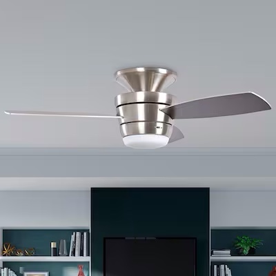500+ bought last week Harbor Breeze Mazon 44-in Brushed Nickel with Brushed Nickel/Black Blades Integrated LED Indoor Flush Mount Ceiling Fan with Light and Remote (3-Blade) Item #807421 | Model #MZ44BNK3LR Shop Harbor Breeze Shop the Set