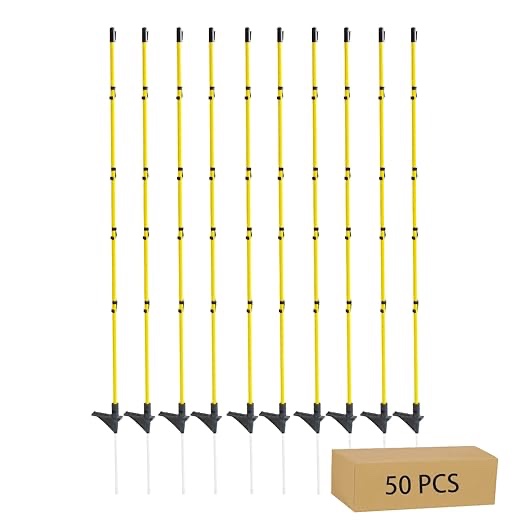 Fiberglass Step in Fence Posts 46 Inch(50) Electric Fence Posts, Temporary Fence Stakes for Cows, Sheep, Dog, and Wild Animals Fence. Portable Fence Ideal for Temporary Fencing or Electric Fencing.