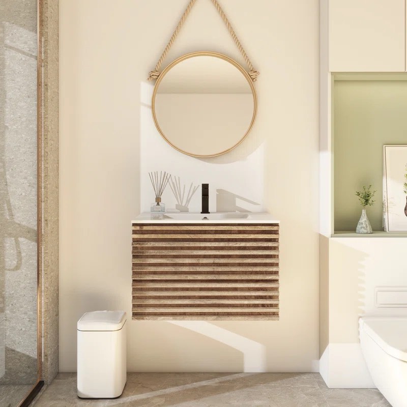 Marilyse 30" Wall Mounted Single Bathroom Vanity with Ceramic Top, Water Saving Faucet