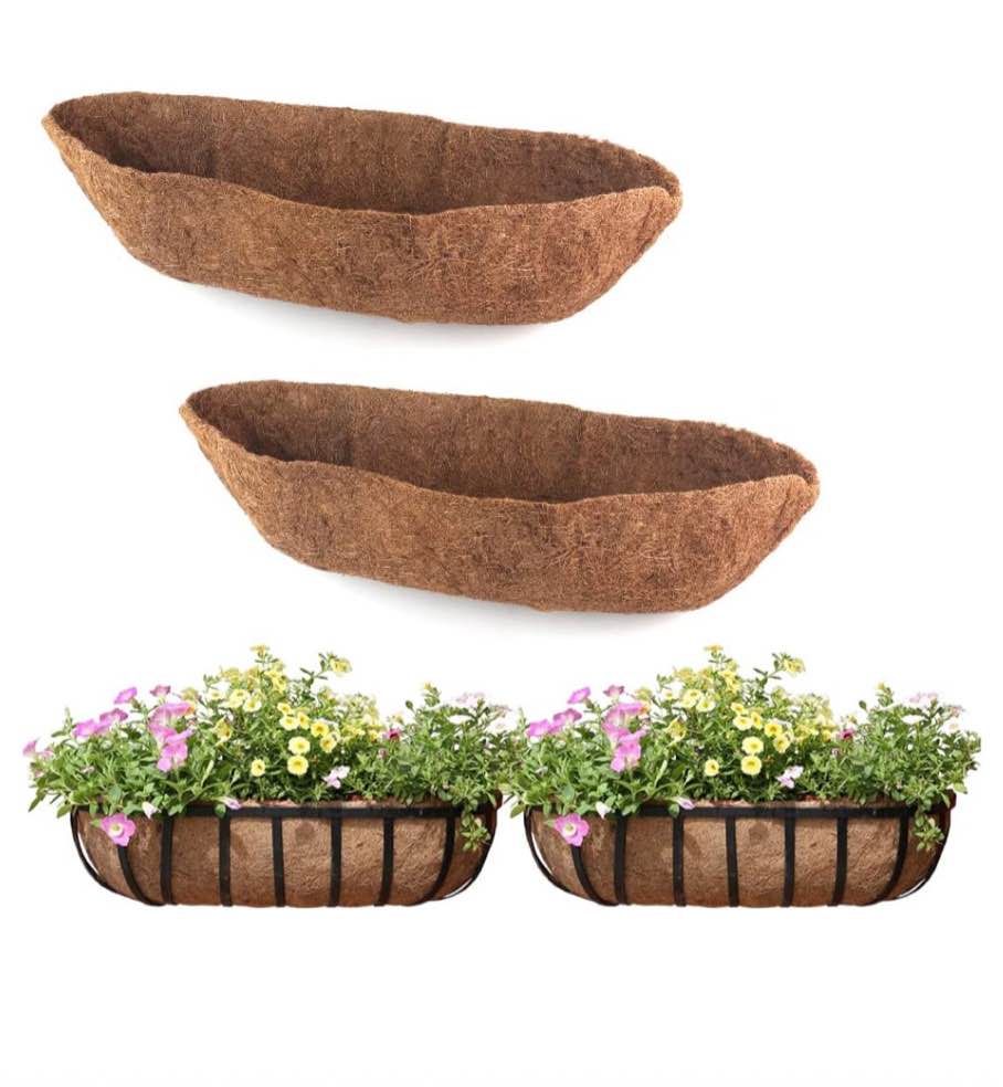 chengchuang 2 Pack Trough Coco Liners,Coconut Fiber Replacement Liners for Window Box/Hanging railing Planter,Natural Coconut Coir Planter,Garden Flower Vegetables Pot,Fence Flower Baskets (36 inch)