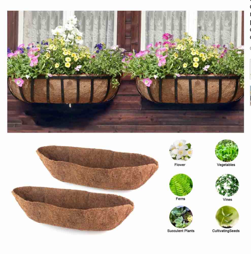 chengchuang 2 Pack Trough Coco Liners,Coconut Fiber Replacement Liners for Window Box/Hanging railing Planter,Natural Coconut Coir Planter,Garden Flower Vegetables Pot,Fence Flower Baskets (36 inch)