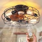 HuixuTe Caged Ceiling Fan with Light Remote Control, 20 inches 6 Speeds Farmhouse Bladeless Ceiling Fan, Low Profile Fush Mount Ceiling Fan with Light for Bedroom Kitchen