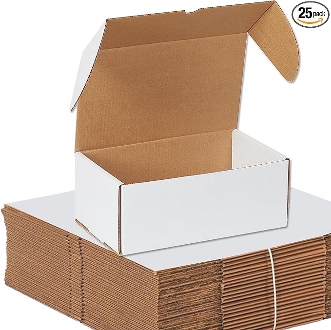 AVIDITI Small Shipping Boxes 7"L x 4"W x 3"H, 40-Pack | Cardboard Box Crush-Proof Carton for Mailing, Storing, Package, Gifts, Crafts, Business or Home, White 7x4x3 743