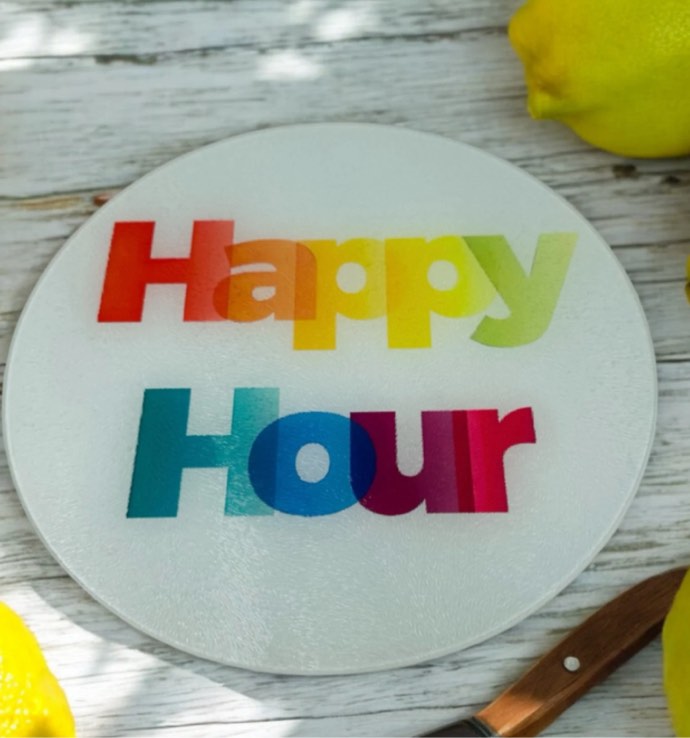 Vibrant Happy Hour Glass Cutting Board Charcuterie FREE SHIP
