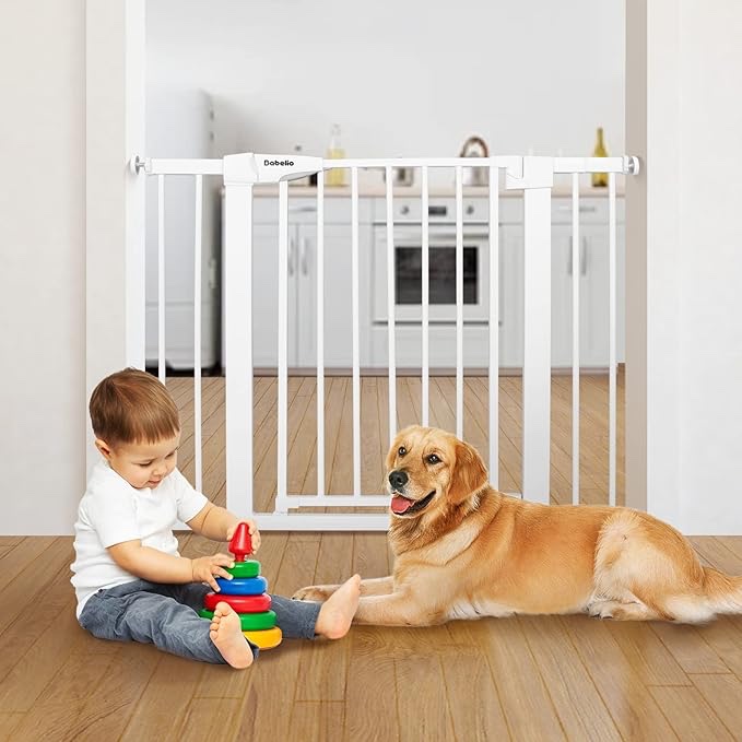 Babelio Baby Gate for Doorways and Stairs, 26''-40'' Auto Close Dog/Puppy Gate, Easy Install, Pressure Mounted, No Drilling, fits for Narrow and Wide Doorways, Safety Gate w/Door for Child and Pets