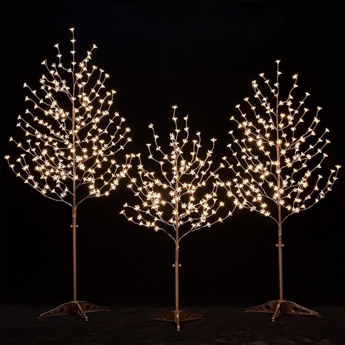 Tybeeu Lighted Cherry Blossom Tree Set 4ft, 5ft and 6ft with 144/184/240 Warm White LED Lights for Holiday Decor - Dimmable, UL Certified, Waterproof - Ideal for Indoor and Outdoor Decoration