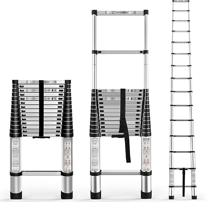 YSMN 10.5 FT Telescoping Ladders Heavy Duty Aluminum Collapsible Ladder Load Bearing 330 LBS Extension Ladders Applicable to Household Use Outdoor Work