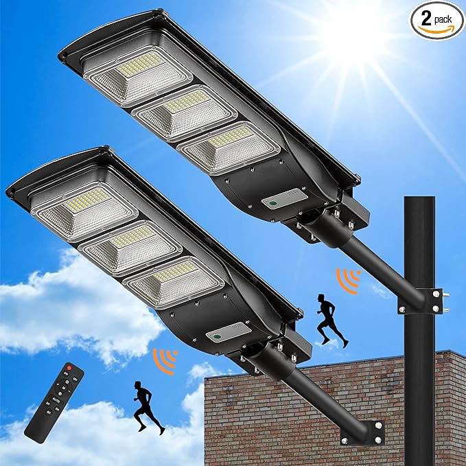 Lovus 2 Pack 500W Solar Street Lights, IP65 Waterproof, 6000LM Outdoor Solar Flood Light Dusk to Dawn for Parking Lot, Home, Garage, ST60-039-2