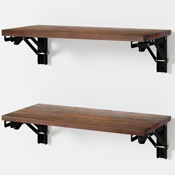 LanYouXing Floating-Folding-Shelves, 2 Wall-Mounted Storage Shelves for Kitchen Living Room (Walnut Wood Color)