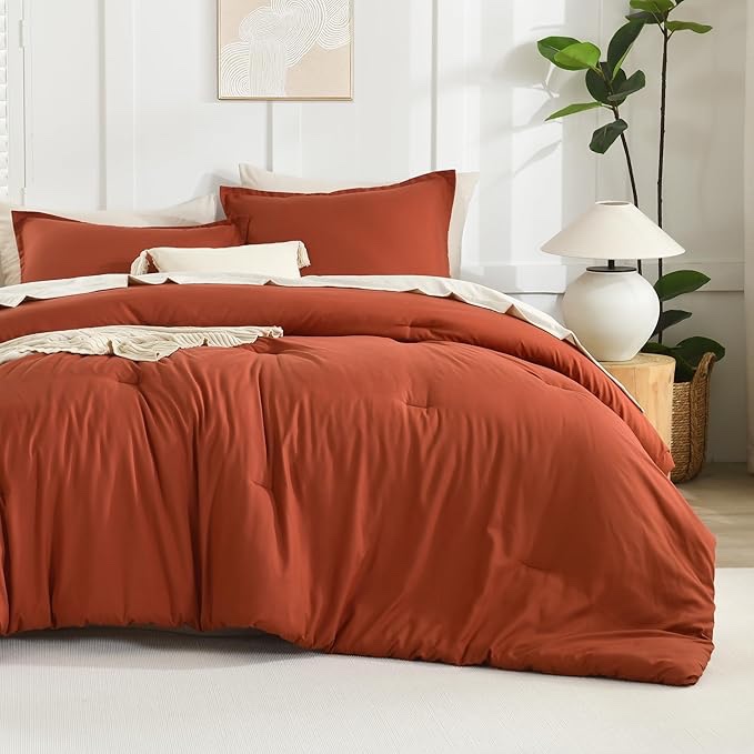 Litanika Oversized King Comforter Set 120x98, 3 Pieces Sage Orange Lightweight Solid Bedding Comforter Set, All Season Fluffy Bed Set (1 Comforter & 2 Pillowcases) Oversized King (120"x98") 01 - Sage Orange 