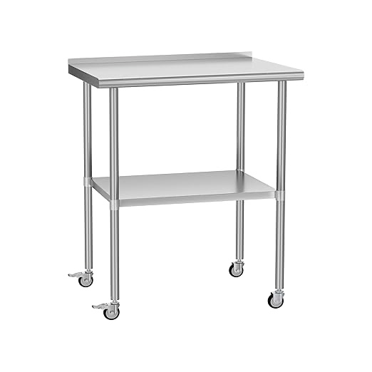 Stainless Steel Table with Wheels 24 x 30 Inches Metal Prep Table with Backsplash & Adjustable Undershelf, Stainless Table for Commercial Kitchen, Outdoor, Restaurant, Hotel & Garage