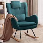 BOSSIN Teddy Fabric Nursery Rocking Chair with Side Pocket, High Backrest Accent Chair with Padded Seat and Headrest