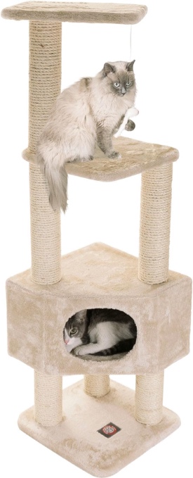 Majestic Pet Products 52 Inch Cat Tree Furniture Tower Condo House with Scratching Post, Multi-Level Activity Pet Tree (Beige Casita)