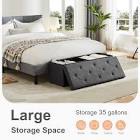 Folding Storage Ottoman - 30-Inch Tufted Footrest, Linen Chest, or Bench with Removable Bin for Living Room, Bedroom, or Dorm by Lavish Home (Gray)