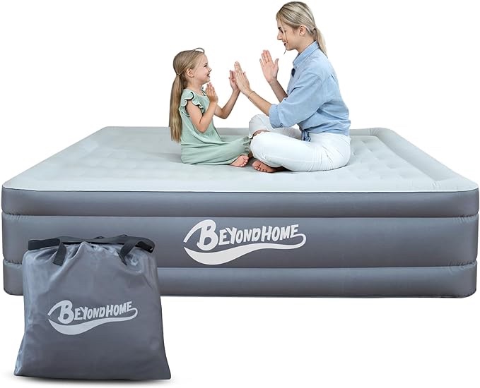 Beyondhome Odorless Air Mattress Queen with Built-in Pump, One Button Inflation and Auto Stop, 18 Inches Inflatable Bed, 720 LB Support Leakproof Airbed for Guests, Camping, Home…