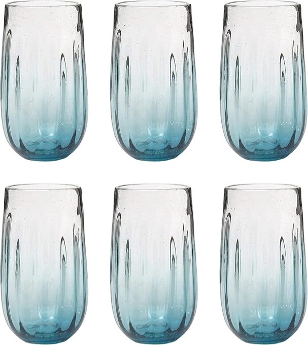 Amici Home Rosa Highball Glass, Light Blue | Set of 6 | Authentic Mexican Handmade Glassware | Bar Glasses for Mojito, Whiskey, and Cocktails | 20 Ounce