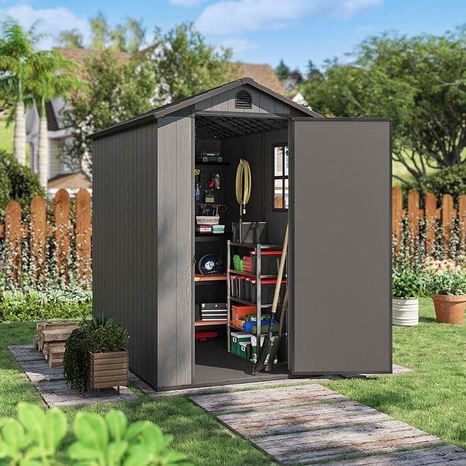 Incomplete box Patiowell 4 x 6 FT Plastic Shed for Outdoor Storage, Resin Shed with Window and Lockable Door for Garden, Backyard, Tool Storage Use, Easy to Install, Dark Grey(Fit-it Shed)