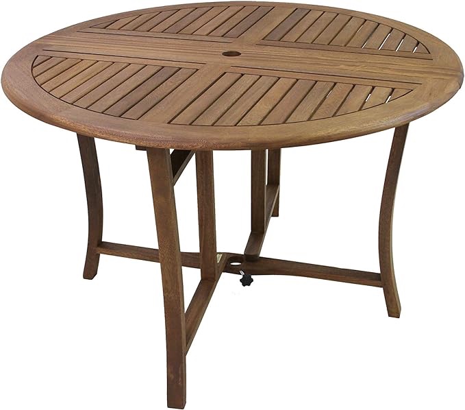 Outdoor Interiors Round Folding Table  48-Inch  Brown