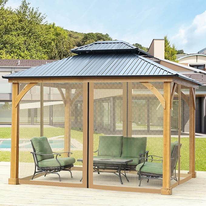 Aoodor Universal 10' x 10' Gazebo Netting Screen Replacement 4-Panel Sidewalls for Patio (Only Netting)