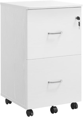 VASAGLE 2-Drawer File Cabinet, Locking Filing Cabinet for Home Office, Small Rolling File Cabinet, Printer Stand, A4, Letter-Size Hanging File Folders, White LCD027B01