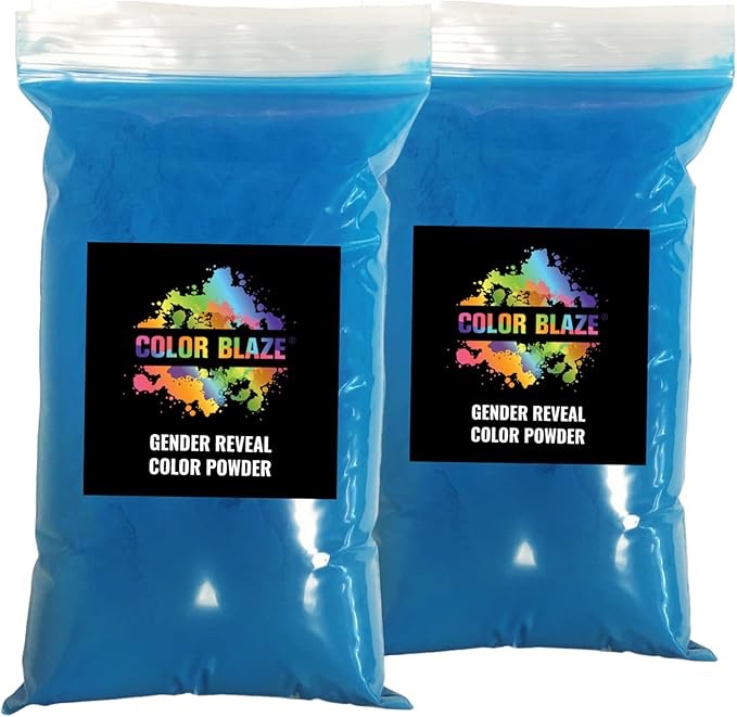 Color Blaze Blue Baby Gender Reveal Powder - 2 Pounds of Blue Colored Powder for Boy - for Motorcycle Burnout, Toss, Photoshoot, Party & Festival - Combo Pack of 2 Bags with 1 Pound - Blue