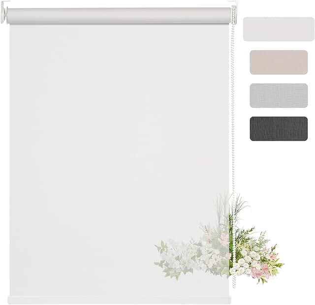 Light Filtering Roller Shades for Windows 10% Openness Solar Shades UV Protection Light Filtering Blinds Thermal Insulated Custom Blinds Sheer Window Shades for Home Office Door,Off White