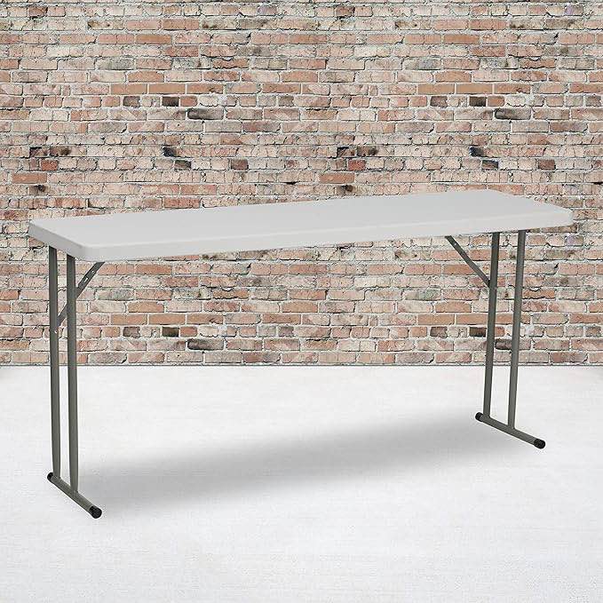 AM5233 BTEXPERT 6-Foot - 72" Long White Granite Plastic Folding Seminar Training Table Portable 18" Wide Narrow,
