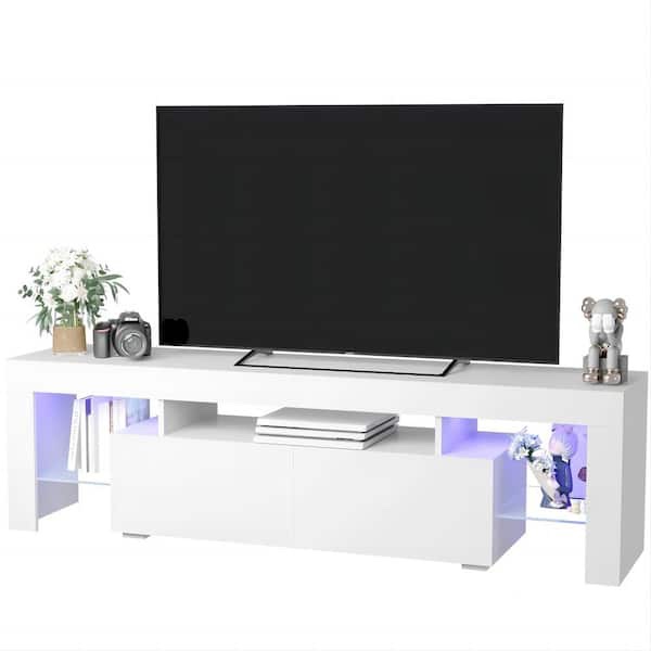 V-TS2012A 62 in. Cyber Vibe White TV Stand Fits TV's up to 70 in. Multicolor Build-In LED Glass Shelves