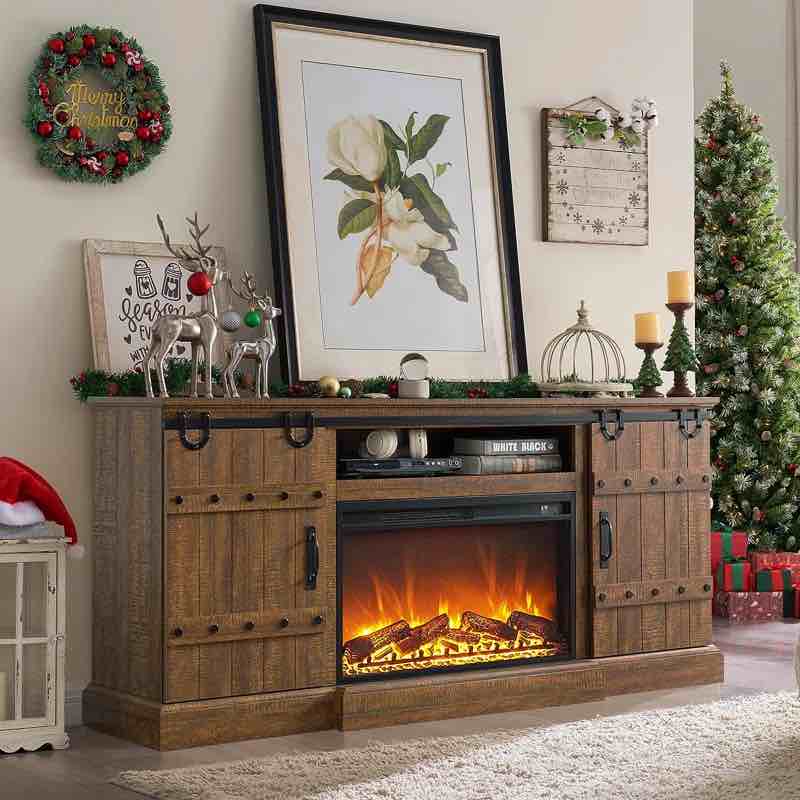 ( incomplete) Wilbrandt Farmhouse Fireplace TV Stand with 30" Fireplace Insert&Timer, Wood Media Console Fit for TVs up to 80 Inch