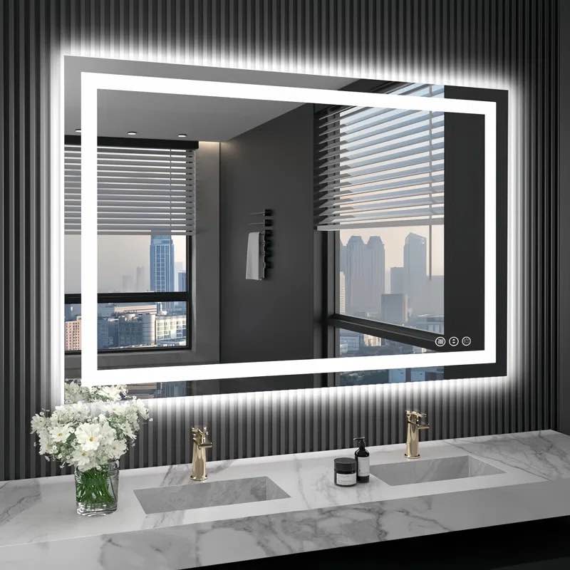 Atherton Modern Frameless Anti-Fog LED Lighted Dimmable Wall Mounted Bathroom Vanity Mirror