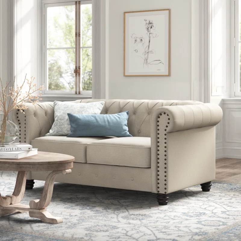 Provence 61" Rolled Arm Chesterfield Loveseat
