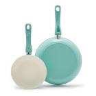 GreenLife Soft Grip Healthy Ceramic Nonstick 7" and 10" Frying Egg Omeltte Pan Skillet Set, PFAS-Free, Dishwasher Safe, Turquoise