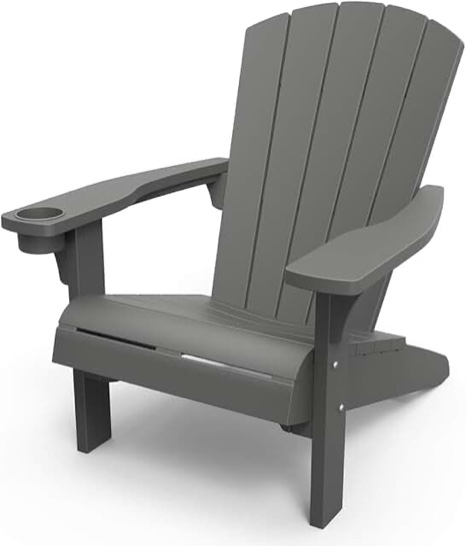 Keter Alpine Adirondack Resin Outdoor Furniture Patio Chair with Cup Holder-Perfect for Beach, Pool, and Fire Pit Seating, Grey